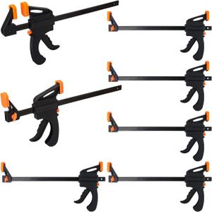 7 PCS 8 Inch Bar Clamps for Woodworking, Orange E-Z Hold Woodworking Bar Clamps Set, One-Handed Quick F Clamps, F Clamps Set for Carpenters & Woodworkers Tools