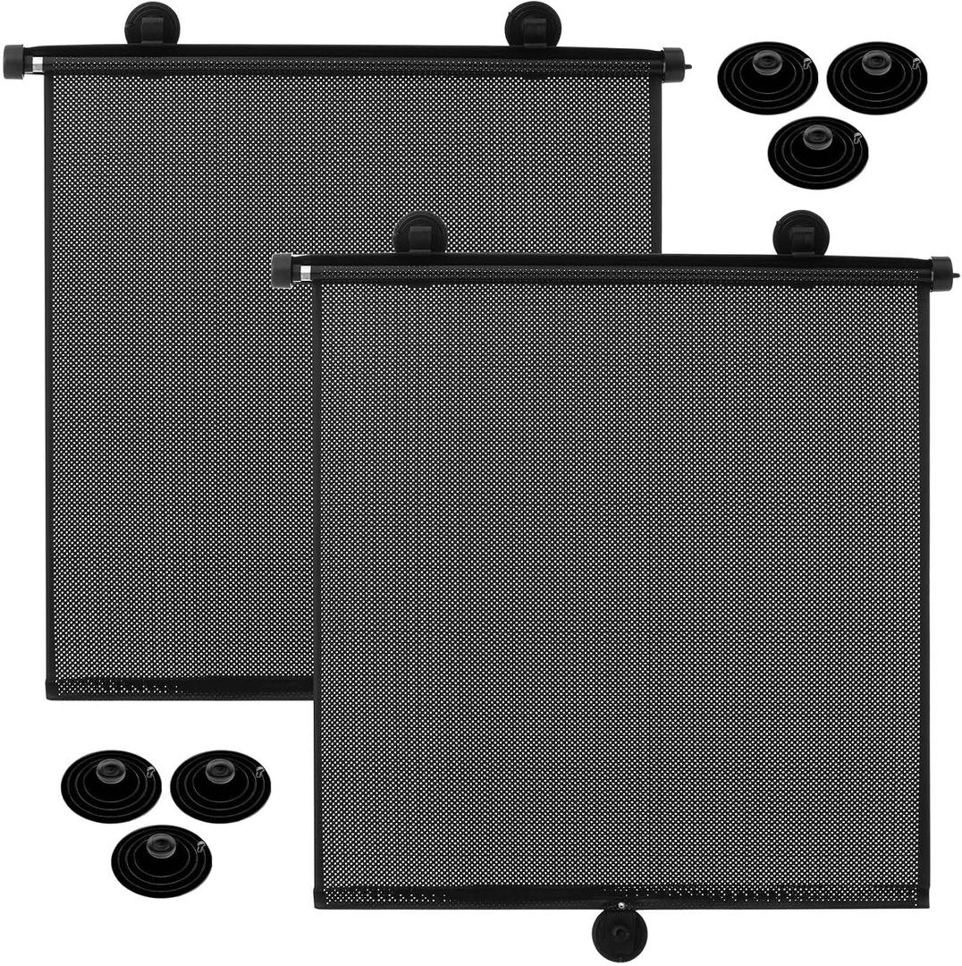 Blosssound 2 Pack Car Side Window Sun Shades Extra Wide Retractable Window Shades for Car Blocks Heat Roller Sunshade Visor for UV Rays Glare Protection Accessories(Black,20 x 20 Inch)