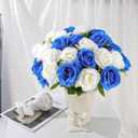 32 Pcs Blue, White Artificial Flowers Roses Fake, Silk Flowers with Stems for DIY Wedding Gothic Bridal Shower Centerpieces Arrangements Tables Decorations