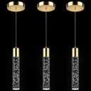 Pendant Lights Kitchen Island, 6500K Modern Kitchen Island Lights Brushed Gold, 3 Pack Ceiling Lighting Fixtures with Crystal Bubble, Integrated LED Hanging Light for Dining Room Restaurant