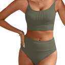 ANRABESS Women’s High Waisted Bikini Sets,Color Block 2 Piece Swimsuits,Tummy Control Bathing Suits,Thick Ribbed Beach Wear, M, Army Green