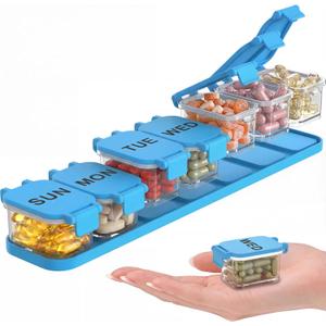 Extra Large Weekly Pill Organizer - Waterproof 7-Day Pill Box, Portable Vitamin & Supplement Case, Easy to Open Design, Ideal for Travel a nd Daily Medication Management (Blue)