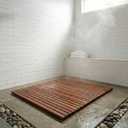 Bare Decor Fuji String Spa Shower Mat in Solid Teak Wood Oiled Finish, 30" Square Mat, Brown