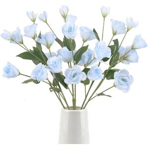 6PCS Blue Eustoma Lisianthus Artificial Flowers Faux Silk Flowers 26.8" Fake Blue Flowers for DIY Wedding Bouquet Centerpiece Table Home Party Decor(Blue)