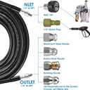 200FT Sewer Jetter Kit for Pressure Washer, 5800PSI Drain Cleaner Hose 1/4 Inch NPT Corner, Rotating and Button Hose Sewer Jetting Nozzle Pearl Corsage Pin Waterproof Tape with 2 Spanner