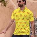 Mens Golf Polo Shirts - Hawaiian Print Golf Shirt for Men Quick-Dry Moisture Wicking Casual Breathable Polo Shirt (Yellow, XL)