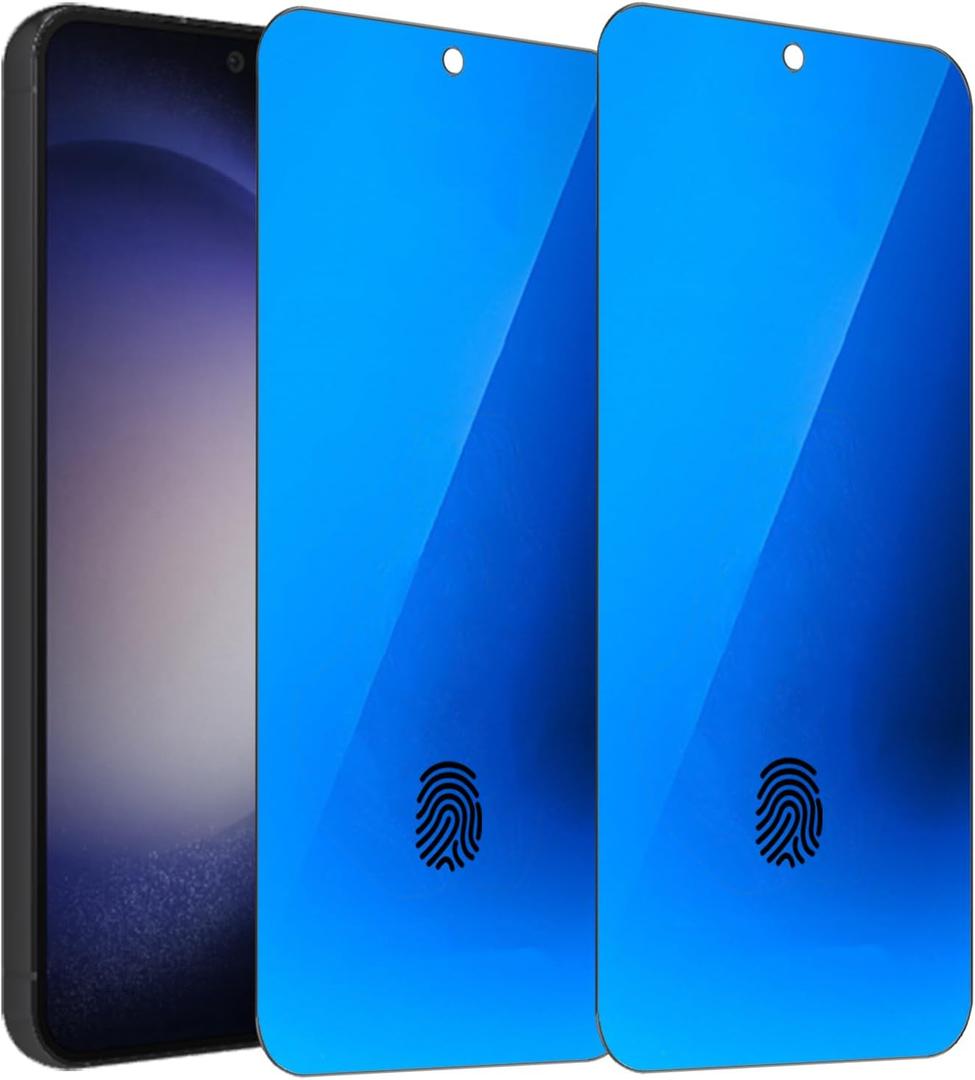 2 Pack Anti-Blue Privacy Tempered Glass for Samsung Galaxy S23 Plus/Galaxy S22 Plus Mirror Anti-Spy Screen Protector Anti-Peeping Film Electroplated Blue 6.6 inch