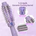1.5 Inch Thermal Brush Blowout with 5 Temp Settings, Universal Voltage Hair Curling Iron, Ceramic Ionic Thermal Round Curling Brush Suitable for Medium and Long Hair, Purple