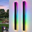 2 Pack 23.6in Modern RGB Outdoor Wall Lights, RGB/Warm/White & 10%-100% Dimmable, IP65 Waterproof, LED Exterior Lighting Fixtures with Voice, Remote and APP Control for Garage, Porch