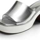 DREAM PAIRS High Chunky Platform Heels for Women Fashion Comfort Slip on Square Open Toe Block Heel Sandals,Size 6.5,Silver-Pu