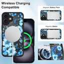 OOK Magnetic Case Fit for iPhone 16 6.1 Inch (Compatible with MagSafe) Soft TPU and Hard PC Phone Cover with Blue Floral Flowers Anti-Scratch Shockproof Protection Case for Women