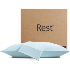 REST Evercool+ Cooling Pillow Cases King - 2 Pillowcase for Sensitive Skin, Silver Infused Fabric for Hygienic Sleep, Silky Smooth for Curly Hair, High Elastic for Snug Fit (19x35 inches) (Light Blue)