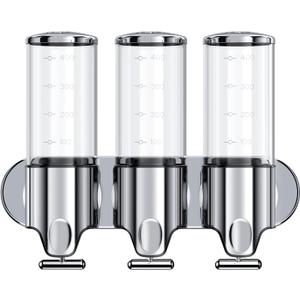 3 in 1 Chamber Wall Mounted BathroomShower Pump Dispenser,Dispensers for The Shower,Shampoo and Conditioner Dispenser,Shower Dispenser 3 Chamber no Drill(17.6 oz Triple,Colourless)