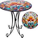 18" Outdoor Side Table, Mosaic Metal Accent Table, Indoor Small Round End Tables, Plant Stand Tables for Outside Yard Balcony Garden Bedside