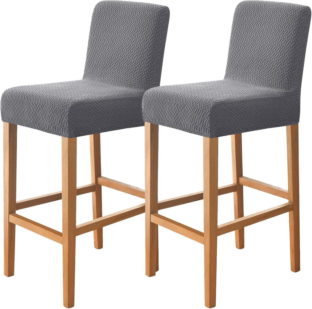 FUANGUI Bar Stool Covers Set of 2, Stretch Removable Bar Stool Seat Covers with Backs Slipcovers, Bar Chair Covers Square for Kitchen Dining Room Cafe