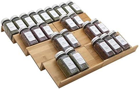 Angimio Bamboo Spice Rack Drawer Organizer - 8 Piece Set - 16" Wide