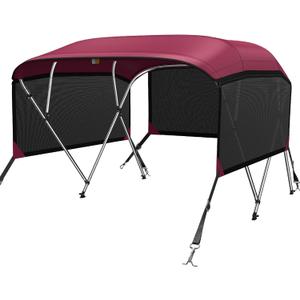 KAKIT Bimini Tops with 3 Mesh Sides (4 Bow 8'L x 54" H x 73"-78" W,Red)