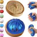 Glitter Dumpling Squishy,Dumpling Squishies,Glitter Dumpling Mystery Box,Colorful Dumpling Stress Balls Fidget,Jumbo Squishy Toy with Steamer Box,Soft Squeeze Decompression Dough (Glitter Blue)
