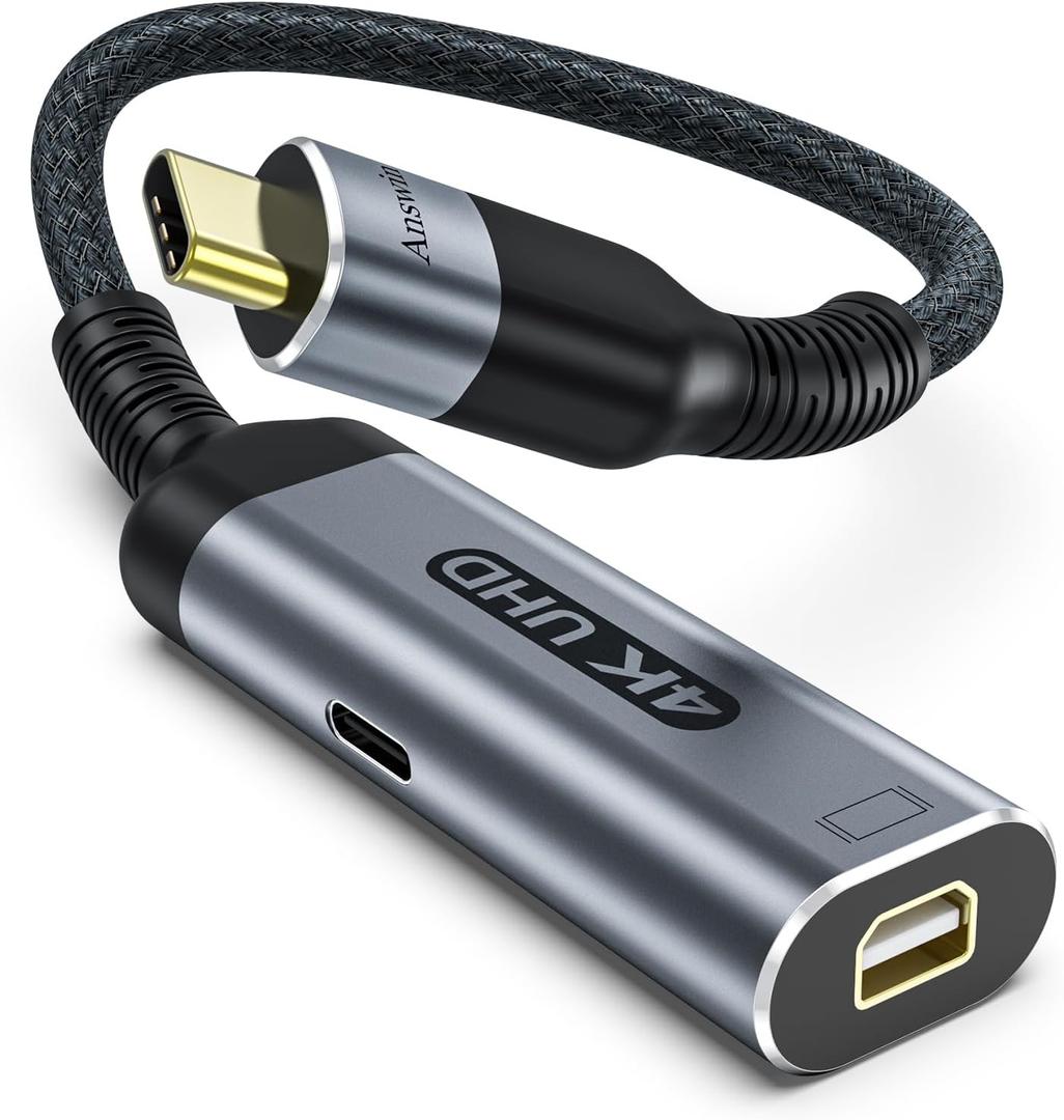 USB C to Mini DisplayPort with PD100W Charging Adapter 4K@60Hz Thunderbolt 3/4 Compatible with iPhone 15/16/ 17, M1/M4 MacBook/Air/Pro/iMac, iPad, Galaxy S25, Steam Deck ROG Ally