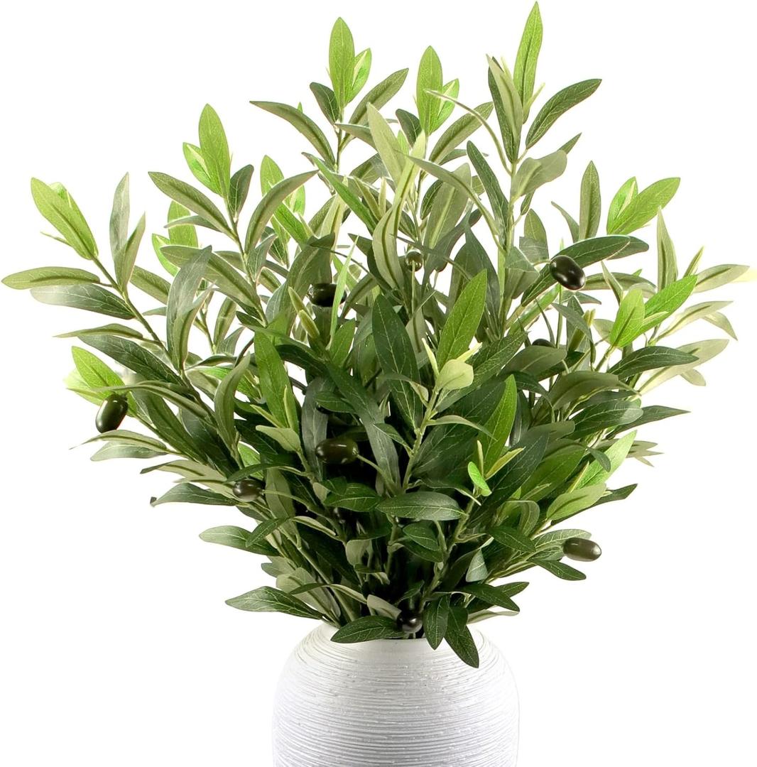 8 Pcs Artificial Olive Branches for Vase, 22" Fake Greenery Olive Leaves Stems Faux Tabletop DIY Plants for Home Office Cafe Wedding Party Decor (4 Branches)