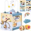 Airlab Wooden Activity Cube Montessori Toys for 1 Year Old Toddlers 12 Months + Toddler Learning Toys 1-3 Boys Girls Baby Sensory Interactive Birthday Gift