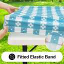 Rectangle Vinyl Table Cloth, Waterproof Elastic Fitted Tablecloth with Flannel Backing, Plastic Table Cover for Picnic, Camping, Outdoor (White & Aqua, 24"x48")