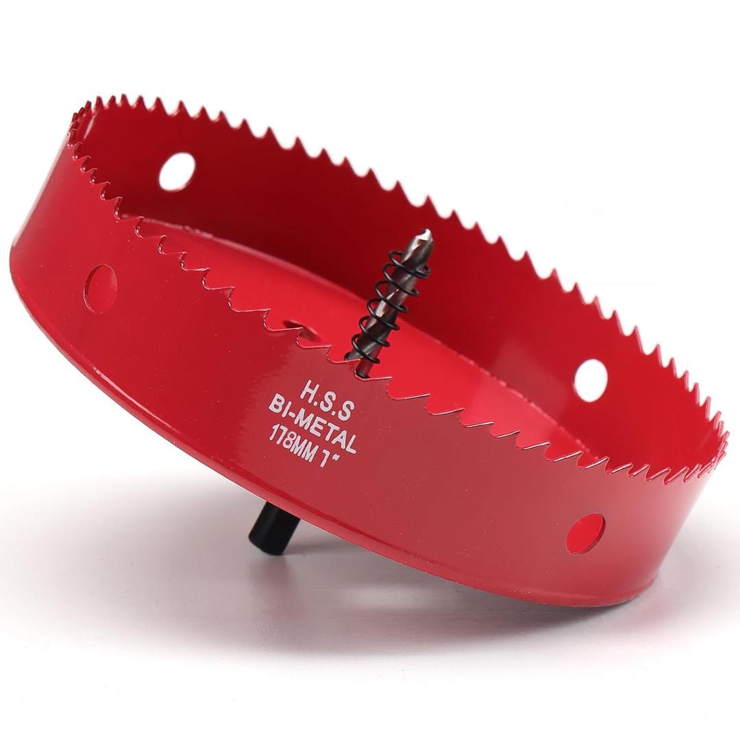 Hole Saw 7 Inch, 32 mm Cutting Depth HSS Bi-Metal Hole Saw for Cutting Wood, Plastic, Drywall, Plasterboard and Soft Metal Sheet, Red