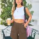 Quenteen Womens Sweat Shorts Casual Summer Loose Athletic Short Lounge Running Elastic Waist Shorts with Pocket (Brown, XXL)
