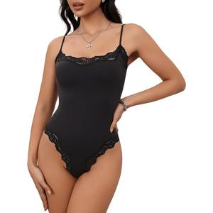 Lace Body Suit Square Neck Tops for Women Sleeveless Spaghetti Strap Tank Top Bodysuits for Women Sexy Jumpsuit, Size: XS