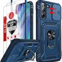 LeYi for S21-FE Phone Case: Galaxy S21 FE 5G Case with S21FE Screen Protector Tempered Glass X 2, Rotatable Ring Kickstand & Camera Cover, Full Body Protection for Samsung Galaxy S 21 FE Case, Blue