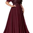 Women's Sequin Plus Size Wedding Guest Bridesmaid Dresses Maxi Gown for Formal Prom Cocktail Party Evening Events (5X-Large, Burgundy)