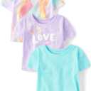 The Children's Place Baby Girls' and Toddler Short Sleeve Everyday Casual Knit Shirt (2T, Purple Ribbon 3-pack)