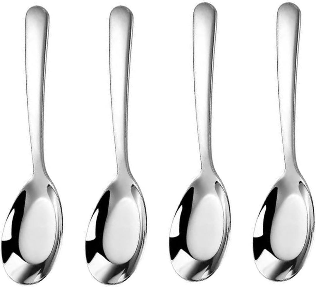 MIUPOO Thickened Stainless Steel Soup Spoons, Asian Chinese Japanese Flat Soup Spoons Large for for Ramen Noodles Bowl Table Serving, Silver, 1.77Inches, 4 Pieces