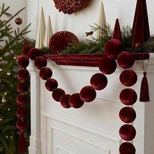 Liliful 24 Pcs Large Christmas Velvet Beads Garland for DIY Craft Flocking Ball Christmas Tree Ornament Hanging Beads for Xmas Tree Fireplace Decoration Holiday Supplies (Burgundy)