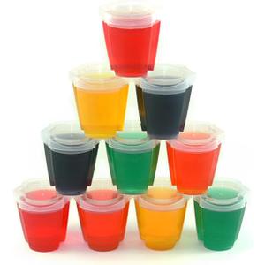 50 EZ-Squeeze Jello Shot Cups With Lids - 2 oz Max Capacity-New and Improved Design 2019 - Jello Shot Cups With Lids Stackable - Easy To Squeeze -Fun For All Occasions
