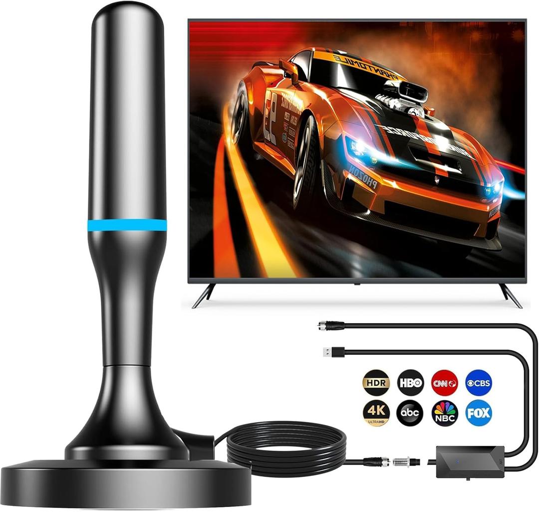 Indoor TV Antenna for Local Channels, Digital 4K HD TV Antenna for Smart Tv Indoor with Booster and Magnetic Base - 120 Miles Range, 10FT Cable, Support All HDTVs After 2007