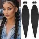 Natural Black Braiding Hair, 24 Inch 1B Synthetic Pre Stretched Braiding Hair, 2 Packs Hot Water Setting Soft Yaki Texture No Tangle No Shedding for Box Braids Senegalese Twist(24 Inch, 1B#)
