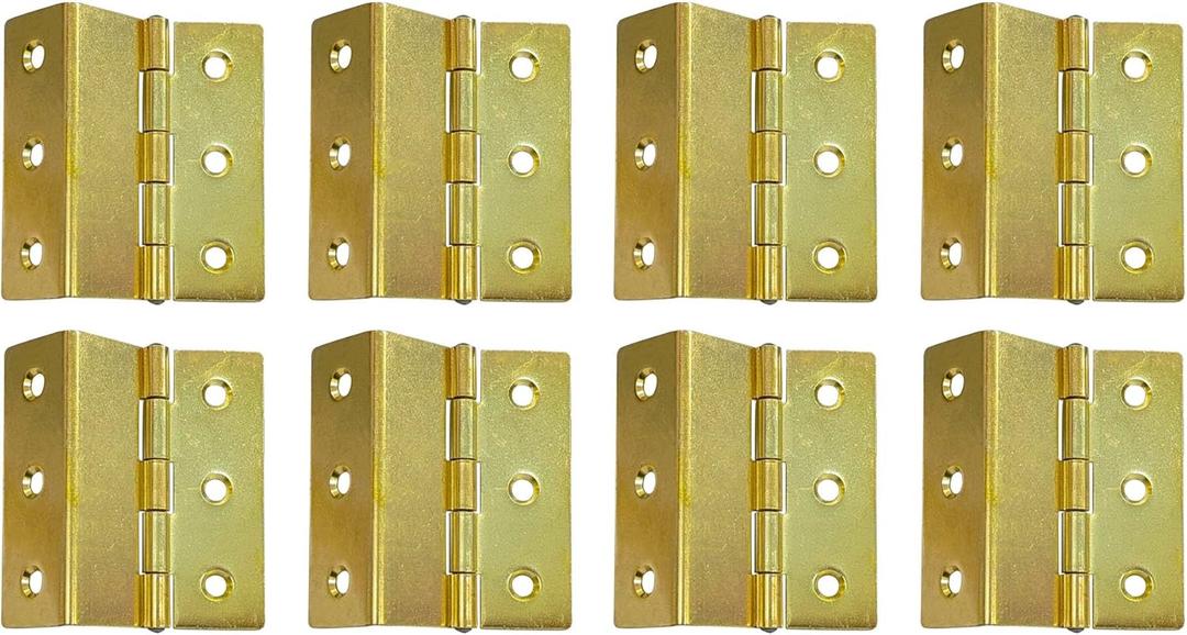QCAA Heavy Duty 3 Fold Retro Chest Hinge, Half Surface for Chest, Cabinet, Furniture, 3" x 1.8mm, Brass Plated, Made in Taiwan, 8 Pack