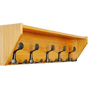 SKOLOO Wall Shelf with Hooks, 24-Inch Brown Coat Rack Wall Mount with Shelf Organizer - Lightweight & Sturdy​​, 5 Tri Hooks - Perfect for Entryway, Hallway, Living Room, Bedroom, Mudroom