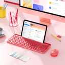 seenda Bluetooth Keyboard and Mouse for iPad, CTU-301 Wireless Multi-Device Connection Bluetooth+2.4G Keyboard Mouse Combo with Tablet Holder for iPad/MacBook/Windows, iOS/Andriod/Phone, Coral Pink