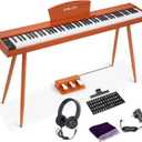 88 Key Digital Piano with Semi-Weighted Keys, Full Size Electric Keyboard for Beginners & Adults, Realistic Touch, Built-in Speakers, Sustain Pedal, Ideal for Home Practice & Learning, Brown