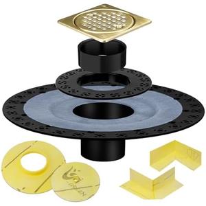 Shower Drain Flange Kit Shower Drain, with Vertical ABS 2 Inch Flange, ABS Plastic Pipe, Corners and Seals, CUPC Certification, Gold