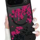 OOK Magnetic Case Fit for Google Pixel 10 Pro XL 6.8, Hot Pink Floral | Wireless Charging Compatible, Soft TPU and Hard PC, Anti-Scratch Shockproof Protection Phone Cover for Women