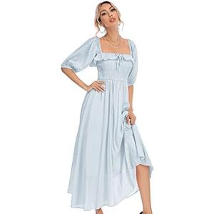 R.Vivimos Women Summer Half Sleeve Cotton Ruffled Vintage Elegant Backless A Line Flowy Long Dresses S