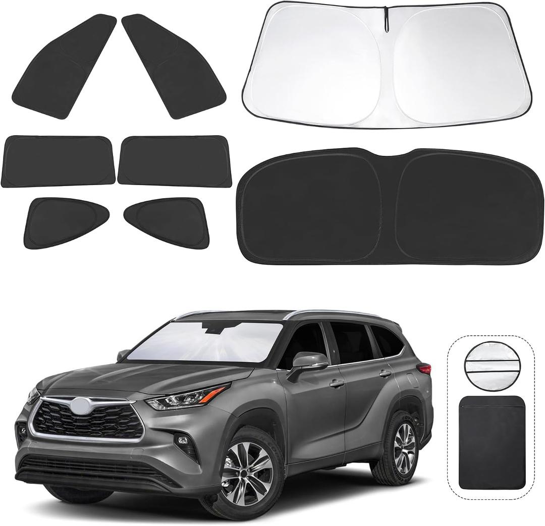 TINGLU Window Shades 8PCS for Toyota Highlander 2020-2026 Accessories Car Side Full Windows Rear Triangular Windshield Sun Shade Sun UV Rays & Privacy Protection for Camping,Napping,and Relaxing