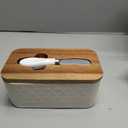 LE TAUCI Butter Dish with Lid for Countertop, Ceramic Butter Container, Embossed Butter Keeper with Acacia Wood lid, Knife, and Airtight Cover, Farmhouse Decor - Set of 1, Arctic White, Fireworks