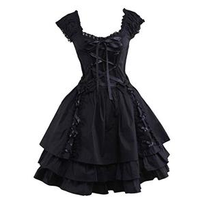 M4U Womens Classic Black Layered Lace-up Goth Lolita Dress XS