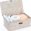 Sumnacon Small Wicker Basket with Lid Rectangle Woven Baskets for Toiletries Tampon Storage,Wicker Storage Basket with Lid,Decorative Seagrass Storage Baskets for Shelf Bathroom Toilet Table,Whitewash