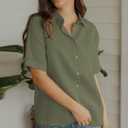 Women's Short Sleeve Button Down Shirts, Collared Floral Camp Shirt Blouse Tops for Casual Work and Vacation