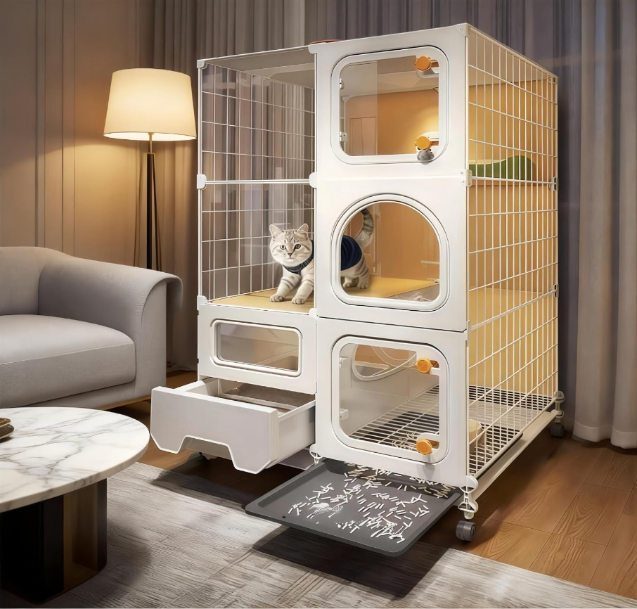 Cat Cage Indoor with Litter Box,Giving Lots Gifts,Cat Enclosure with Wheels